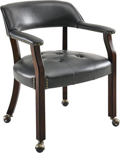 LEEMTORIG Set of 8 Large Dining Chairs with Casters and Arms, Rolling on Wheels, Accent Game Table Chairs, Solid Wood Boss Caption's, Espresso Legs & Black, SY-318-BK