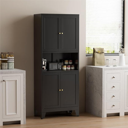 COFaR 69" Tall Modern Kitchen Pantry,Metal Storage Cabinet with Adjustable Shelves,Pantry Cabinet with 6-Tier,Freestanding Cupboard for Kitchen,Dining Room,Living Room,Bathroom,Black
