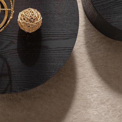 Nesting Round Coffee Table Set of 2, Circle Accent End Table for Small Spaces, Morden Drum Side Table, Wooden Center Table for Living Room, Fully Assembled - Black