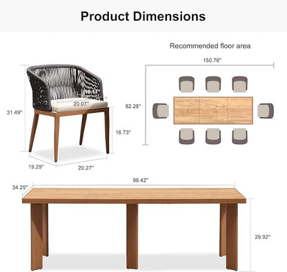 PURPLE LEAF 9 Pieces Outdoor Dining Set Patio Furniture Set Aluminum Rattan Wicker Patio Dining Table and Chairs Set for 8 for Lawn Backyard Deck Brown