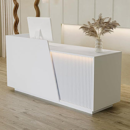 Reception Desk with Counter, Modern Reception Desk with Drawers & 2 Storage Cabinets & 3 Storage Compartments, Front Desks Reception Counter for Salon/Office/Store (White-Right, 71inch/180cm)