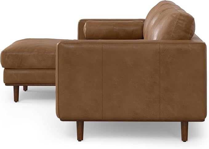 SIMPLIHOME Morrison Left Sectional Sofa in Full-Grain Genuine Leather, Caramel Brown, 102-inches Wide, L-Shaped Leather Couch with Left Chaise for The Living Room and Family Room