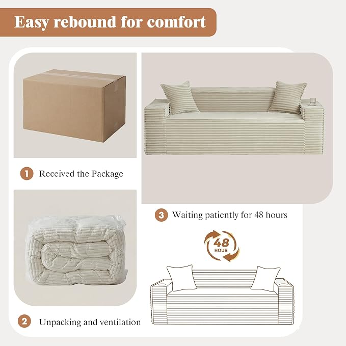 Boneless Sofa Couches with Cup Holder for Compact Living Rooms, Apartments (Camel, Single Chair + 3 Seat Sofa)