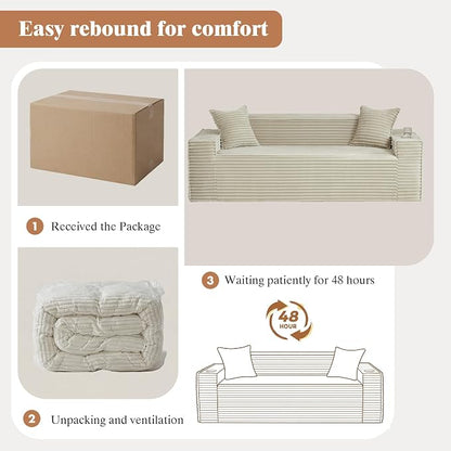 Boneless Sofa Couches with Cup Holder for Compact Living Rooms, Apartments (Camel, Single Chair + 3 Seat Sofa)