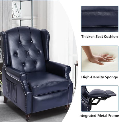 Wingback Recliner Chair with Massage and Heat, PU Leather Push Back Arm Chair for Living Room, Wingback Recliner with Remote Control, Padded Cushion, Backrest, Wooden Legs