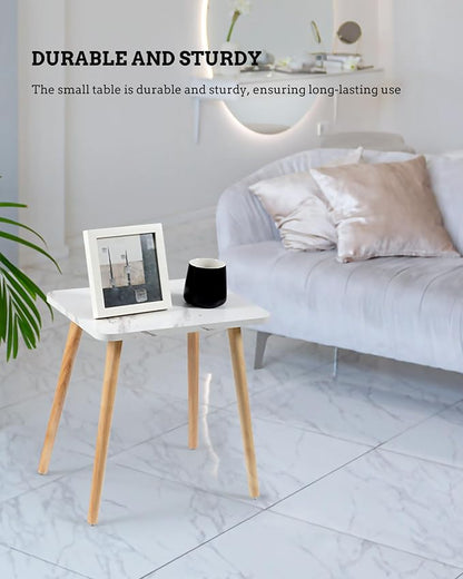 FORAOFUR Small Side Table, Set of 2 Modern Mini Coffee Table with Natural Wood Legs, Quick Assembly End Furniture for Bedroom Living Sofa, Minimalist Design for Nursery and Compact Homes, Marble | 2 Pack Marble finish, fits living/bedroom/balcony, comp...