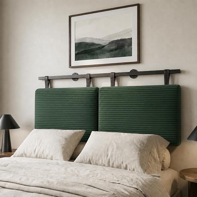 Queen Headboard only, Wall Mounted Headboard for Adjustable Bed, Hanging Head Board for Queen Size Bed Upholstered Headboard Cabeceras De Cama for Bedroom, Dorm, Guest Room, Green