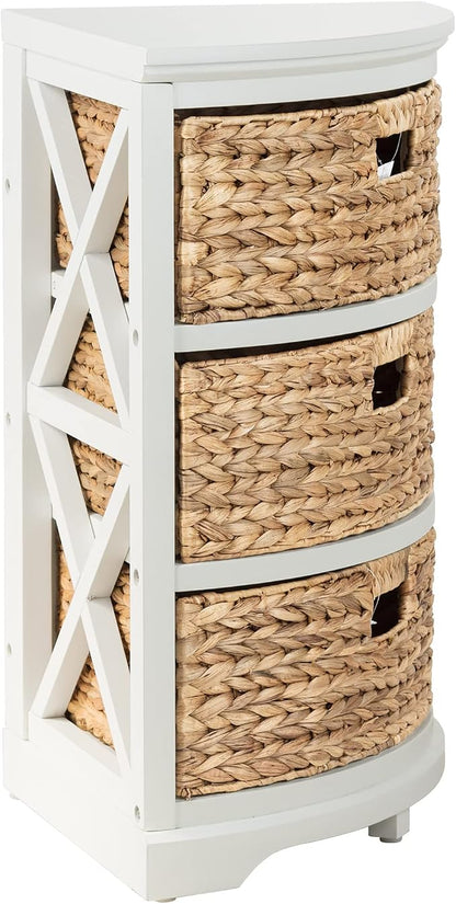 eHemco Hampton Meadows 3-Tier End Table, White, 14 x 14 x 25.5 Inch | 3 Wicker Baskets