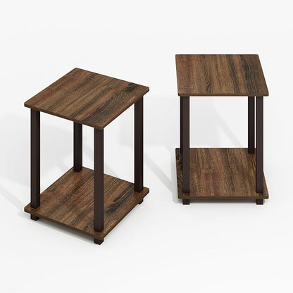 Furinno Simplistic Side Table Set of 2, End Table, Night Stand, Nightstand, Bedside Table, for Living Room, Bedroom, Black Walnut