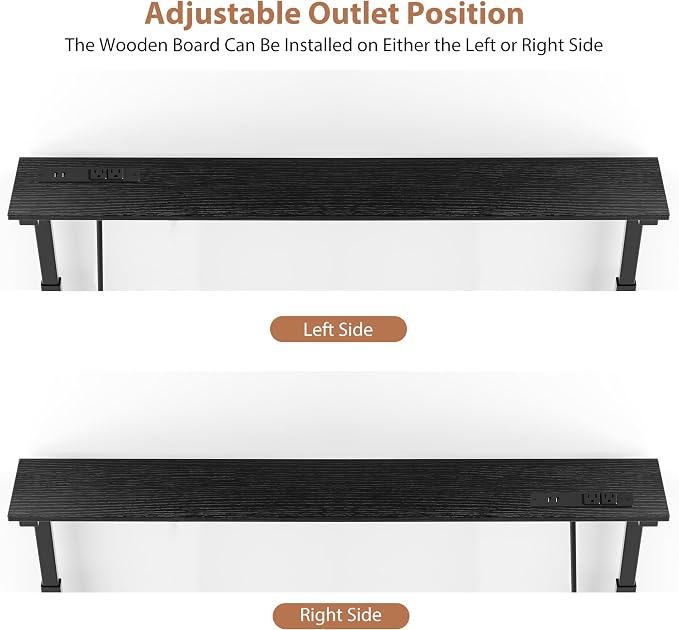 GRLEAF 2 Pack Adjustable Height Narrow Console Table with Power Outlets, 70" Long Sofa Table with Charging Station Behind Couch Table Entryway Table for Living Room and Hallway – Black