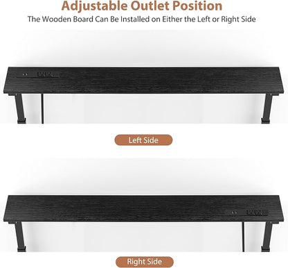 GRLEAF 2 Pack Adjustable Height Narrow Console Table with Power Outlets, 70" Long Sofa Table with Charging Station Behind Couch Table Entryway Table for Living Room and Hallway – Black