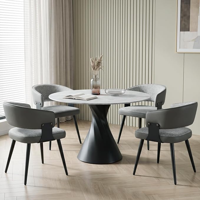 Dining Chairs Set of 4, Modern Upholstered Kitchen & Dining Room Chairs with Breathable Woven Fabric, Easy to Assemble & Clean for Dining Room, Restaurant, Cafe