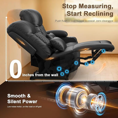 Power RV Loveseat Recliner Sofa, Reclining Loveseat Home Theater Seating with USB Ports, Cup Holders, Wall Hugger Recliners for Movie Room, Recline Movie Seats Gaming Sofa, Black