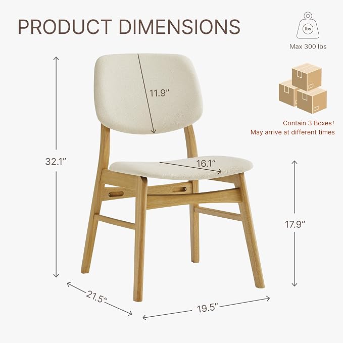 KISLOT Wooden Dining Chairs Set of 6, Upholstered Modern Dining Room Chairs, Mid Century Solid Oak Wood Kitchen Chairs for Farmhouse, Restaurant, Café (Cream Fabric & Original Color)
