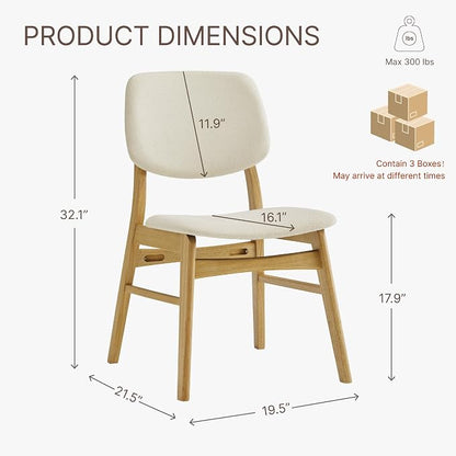 KISLOT Wooden Dining Chairs Set of 6, Upholstered Modern Dining Room Chairs, Mid Century Solid Oak Wood Kitchen Chairs for Farmhouse, Restaurant, Café (Cream Fabric & Original Color)