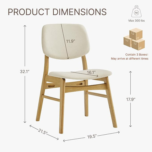 KISLOT Wooden Dining Chairs Set of 6, Upholstered Modern Dining Room Chairs, Mid Century Solid Oak Wood Kitchen Chairs for Farmhouse, Restaurant, Café (Cream Fabric & Original Color)