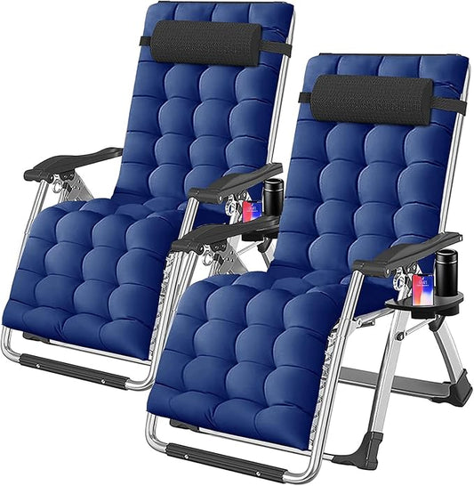 DoCred Zero Gravity Chair, Lawn Recliner, Reclining Patio Lounger Chair, Folding Portable Chaise with Detachable Soft Cushion, Cup Holder, Headrest