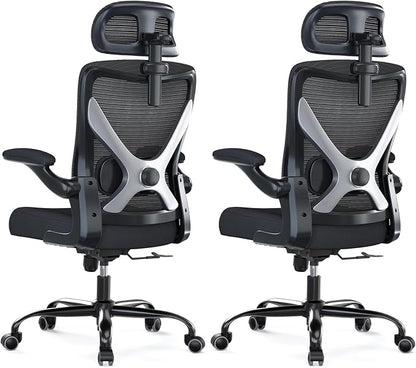 Ergonomic Office Chair - X-Shaped Computer Desk Chair Comfy, Gaming Chair, Office Chair with Lumbar Support, Mesh Office Chairs with Headrests, Desk Chair for Long Hours, Black Silver, Pack of 2