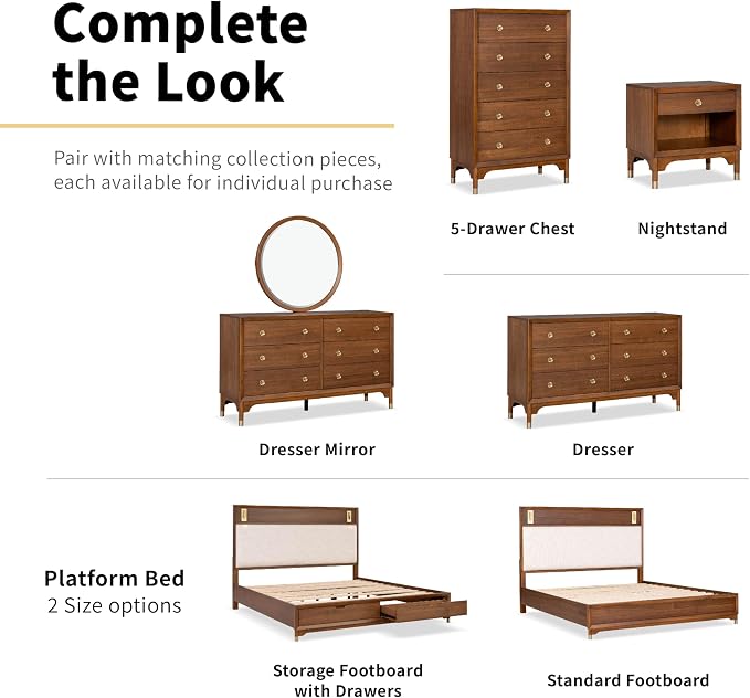 Furniture of America Forma Modern Solid Wood 4-Piece Bedroom Set with Storage Bed with LED Lights, Ball-Bearing Glide on Nightstand and Dresser with Mirror, No Box Spring Needed, King, Walnut