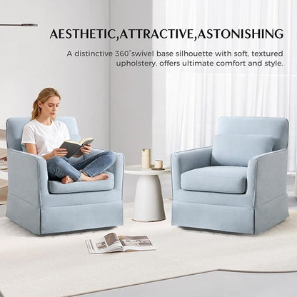 INZOY Swivel Accent Chair Set of 2, Mid Century Modern Chair, Comfy Swivel Barrel Reading Chair, Upholstered Square Chair for Living Room Bedroom Small Spaces, Sky Blue