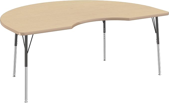 FDP Kidney Activity School and Office Table (48 x 72 inch), Standard Legs with Swivel Glides for Collaborative Seating Environments, Adjustable Height 19-30 inches - Maple Top and Maple Edge