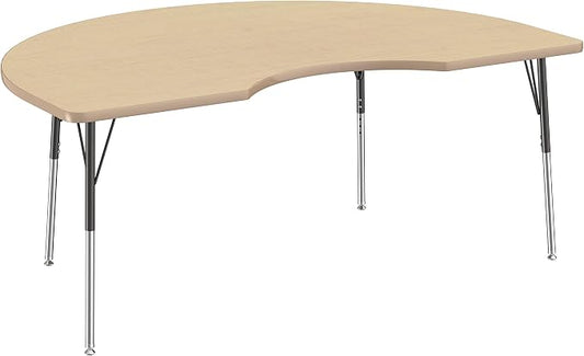 FDP Kidney Activity School and Office Table (48 x 72 inch), Standard Legs with Swivel Glides for Collaborative Seating Environments, Adjustable Height 19-30 inches - Maple Top and Maple Edge