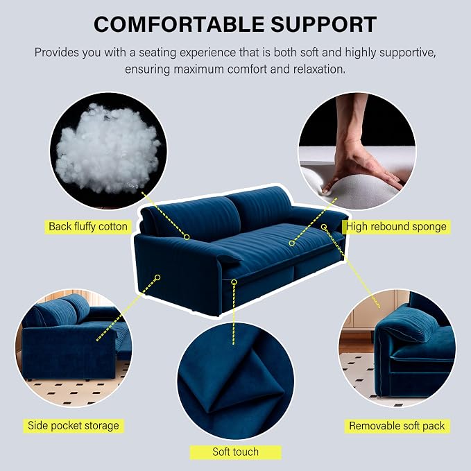 63.8" Sofa Bed Queen Size, Pull Out Couch Bed, 3-in-1 Convertible Sleeper Sofa with Side Pocket, Modern Velvet Futon Couch for Living Room, Small Space, Apartment, Bedroom, Blue