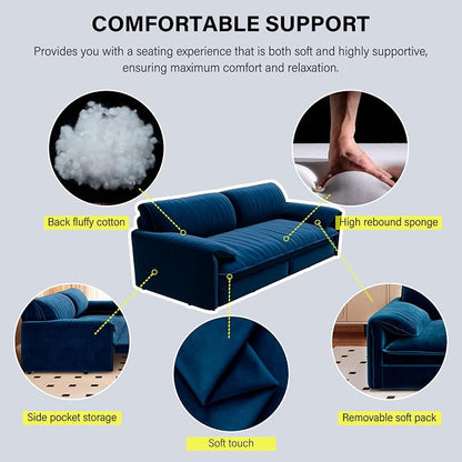 66" Sleeper Sofa Bed Queen Size, 3-in-1 Convertible Couch, Modern Pull Out Couches, Comfy Velvet Futon Sofa, Cloud Loveseat Lounge, Pillow Arm, for Small Spaces, Living Room, Apartment, Blue