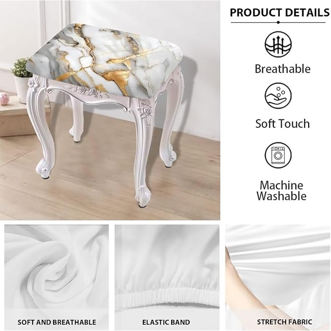 Marble Print Bar Stool Covers Rectangle Set of 2 Stretch Barstool Seat Covers Bar Stool Chair Covers Rectangle Removable Bar Stool Seat Covers Bench Covers Slipcover Vanity Chair Cover