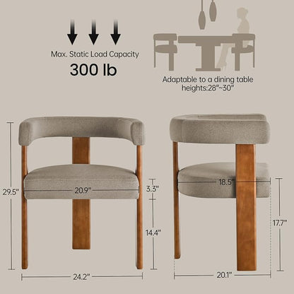 Usaint Wooden Barrel Dining Chairs Set of 4, Mid-Century Modern Upholstered Dining Room Chairs with Walnut Wood Legs and Loop Back, Comfy Accent Arm Chair for Dining Room, Kitchen, Living Room, Brown