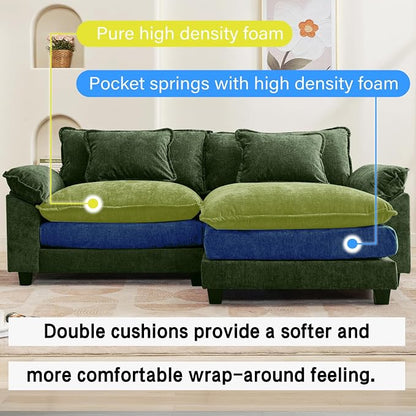 Oprisen 86" Modular Sectional Sofa, Comfy Cloud Couch Sectional Sofa with Ottoman, Chenille Sofa Sleeper Deep Seat Sofa with Throw Pillows for Living Room (Green, 86"- L Shape)