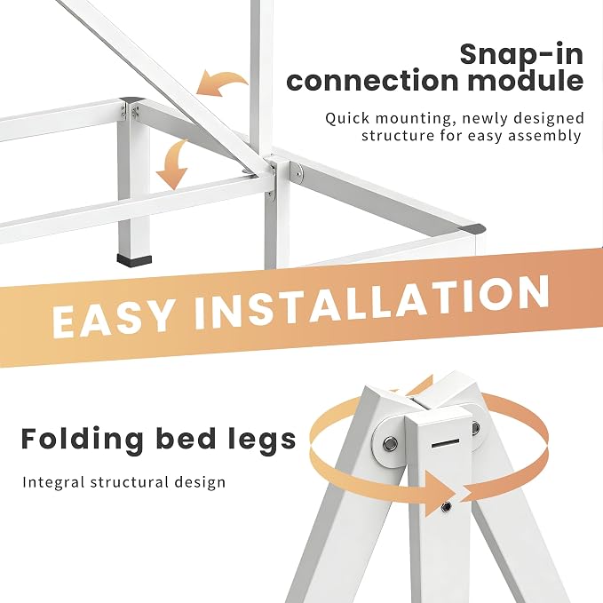 VIPSHOW 14 Inch White King Heavy Duty 3500 lbs Bed Frame with Round-Corner Legs & Anti-Squeak Design – Quick Assembly Metal Platform, No Box Spring Needed