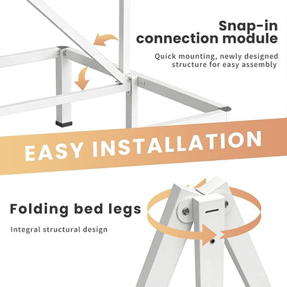 VIPSHOW 14 Inch White King Heavy Duty 3500 lbs Bed Frame with Round-Corner Legs & Anti-Squeak Design – Quick Assembly Metal Platform, No Box Spring Needed