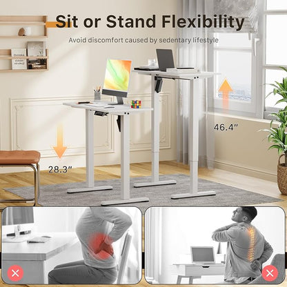 JOY worker Small Electric Standing Desk, 31.5" x 15.75" Whole Piece Height Adjustable Desk with Memory Controller, White Sit to Stand Workstation for Home Office