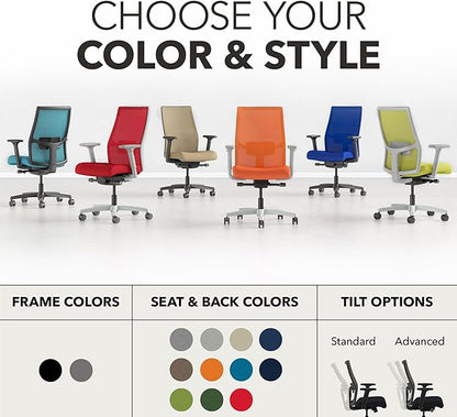 HON Ignition 2.0 Mid‑Back Ergonomic Office Chair, Mesh Task Seating with Lumbar Support, Advanced Synchro‑Tilt, Height and Width Adjustable Arms, Black Frame, Bullseye