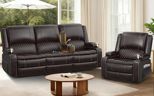 3+1 Manual Recliner Sofa, Maximum Load Capacity 1800lbs & Ergonomics Design, Multi-Functional Middle Seat & Home Theater Seating with Removable Armrest and Storage for RV Living Room (PU,Brown)