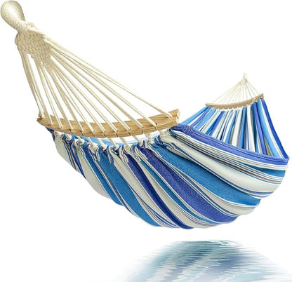 Double Hammock 2 Person Extra Large 220x150cm Total Length 330cm Load 500lb Canvas Cotton Hammock for Patio Porch Garden Backyard Lounging Outdoor and Indoor with Removable Spreader bar