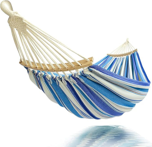 Double Hammock 2 Person Extra Large 220x150cm Total Length 330cm Load 500lb Canvas Cotton Hammock for Patio Porch Garden Backyard Lounging Outdoor and Indoor with Removable Spreader bar