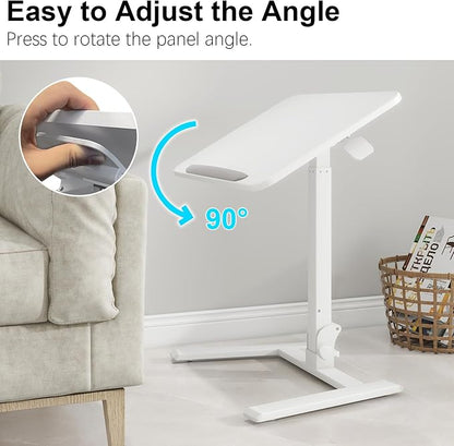 PUNCIA 25" Mobile Folding Desk, No Assembly Required Pneumatic Sit-Stand | Adjustable Height Laptop Table, 0-90° Tilt Top Computer Cart for Home Office, Small Space, Bedroom and Dorm, White
