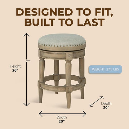 ROME + OAK Runyan 26" Swivel Counter Stool, Rotating Backless Barstool in Reclaimed Oak with Ash Grey Fabric Seat - for Kitchens or Dining Rooms