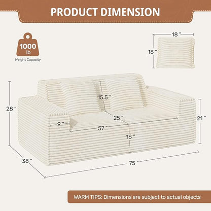 Luxanimarion 75'' Modern Loveseat Sofa, No Assembly Required Comfy Deep Seat Couches 1 pcs for Living Room, Bedroom, Apartment