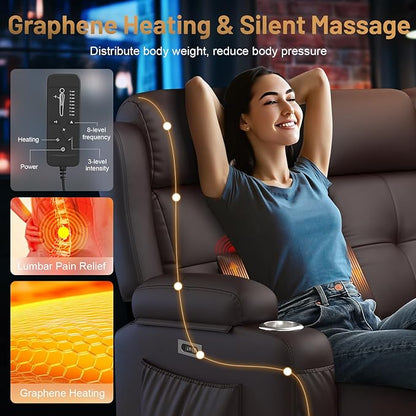 Power Loveseat Recliner Sofa, Home Theater Seating with Heat Massage, Reclining Loveseats with Flip Backrest, Wall Hugger RV Couch Movie Theater Chairs, RV Furniture Sofas with USB, for Gaming Room