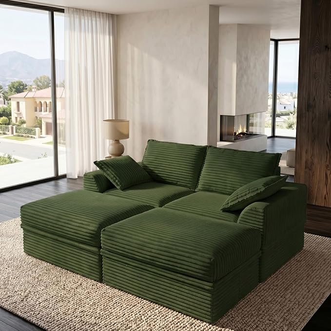 Upgrade Boneless Couch with Storage, Extra Deep&High Seat Modular Sectional Sofa 2 Seater Loveseat Sofa with Ottoman, Tool-Free Assembly Sectional Couches for Living Room Bedroom Apartment