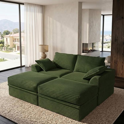 Upgrade Boneless Couch with Storage, Extra Deep&High Seat Modular Sectional Sofa 2 Seater Loveseat Sofa with Ottoman, Tool-Free Assembly Sectional Couches for Living Room Bedroom Apartment