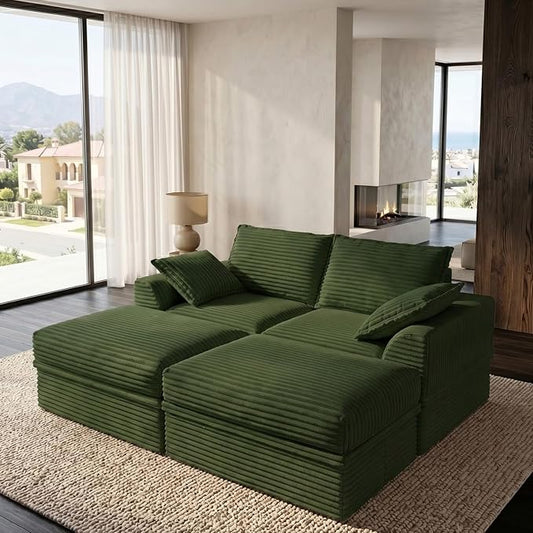 Upgrade Boneless Couch with Storage, Extra Deep&High Seat Modular Sectional Sofa 2 Seater Loveseat Sofa with Ottoman, Tool-Free Assembly Sectional Couches for Living Room Bedroom Apartment