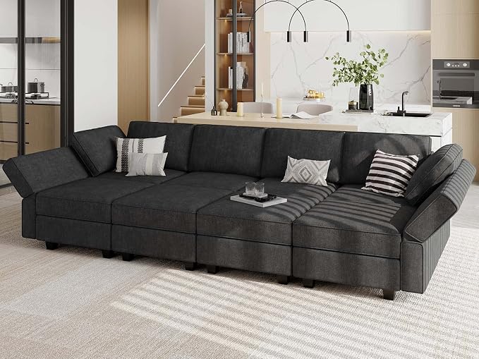 Belffin Modular Sectional Sleeper Sofa Bed Convertible Sectional Couches for Living Room. Black Couch