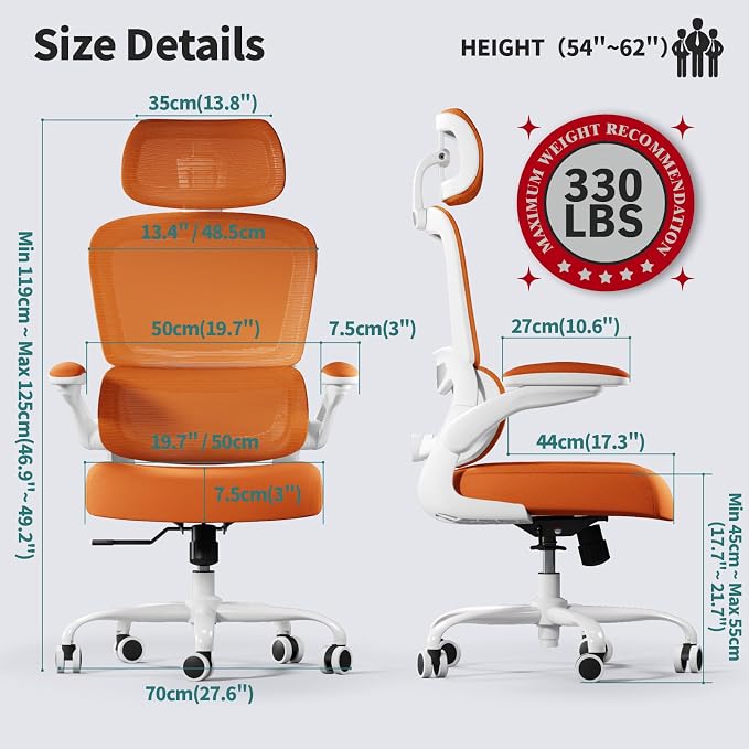 TRALT Office Chair Ergonomic Desk Chair, 330 LBS Home Mesh Office Desk Chairs with Wheels, Comfortable Gaming Chairs (1, Burnt Orange)