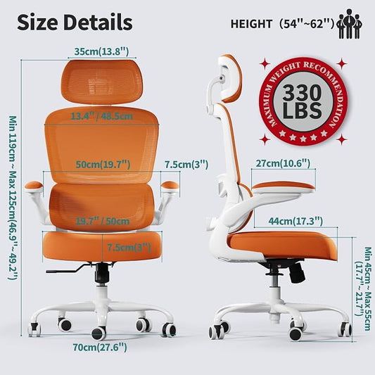 TRALT Office Chair Ergonomic Desk Chair, 330 LBS Home Mesh Office Desk Chairs with Wheels, Comfortable Gaming Chairs (1, Burnt Orange)