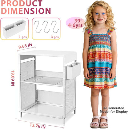 White Small Nightstand, Kids Nightstand for Bedroom, End Table with Hooks and Holder, Toddler Bedside Table for Girls, Desk Organizer for Office, Dorm (White)