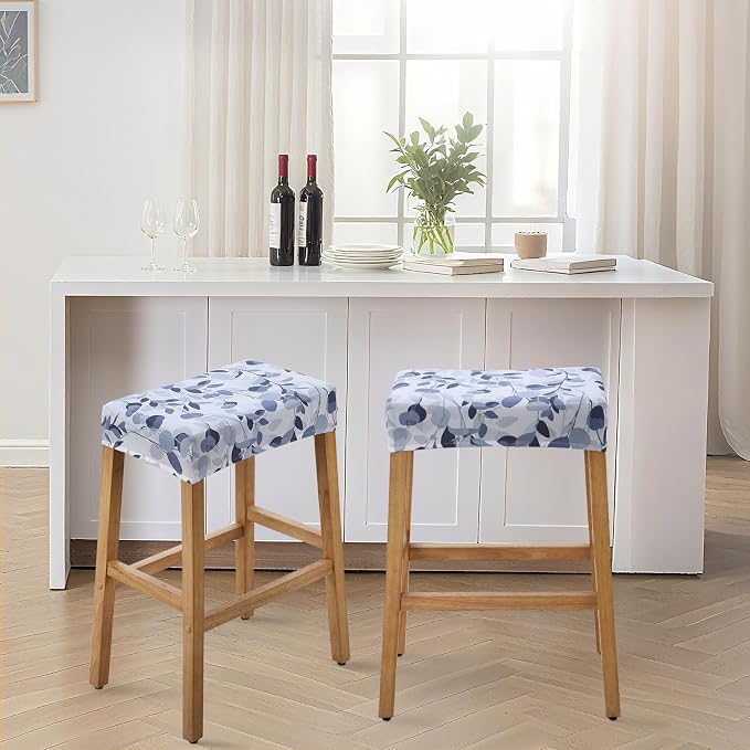 YISUN Stool Covers Rectangle - 2 Pack Stretch Waterproof Saddle Seat Cover Counter Bar Stools Bar Chairs Covers Kitchen Island Chairs Cushion Protector (2, F-Grey White)